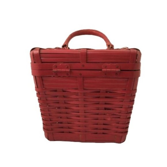 Red Box Bag Top Handle Basket Vintage Structured Design - Picture 3 of 10